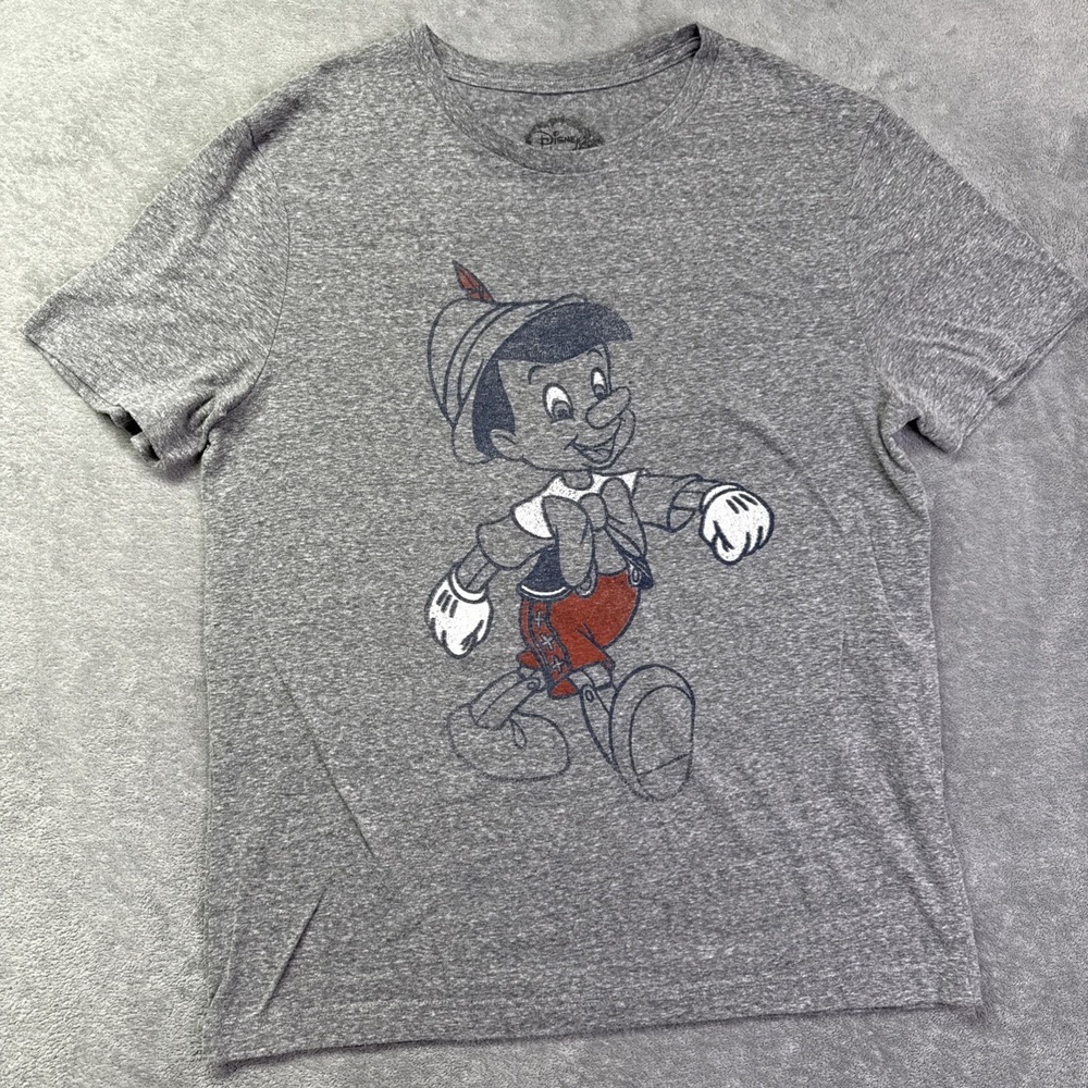 Retro Vintage Disney Pinocchio Loose‎ Fit Short Sleeve T-shirt Gray Large Unisex